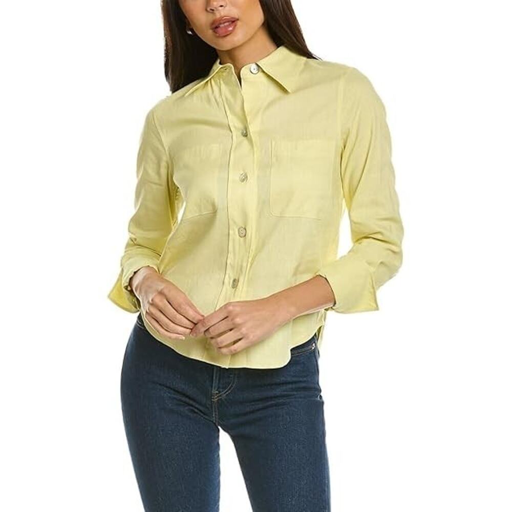 Vince Relaxed Yellow Linen Blend Button Up Top US 14